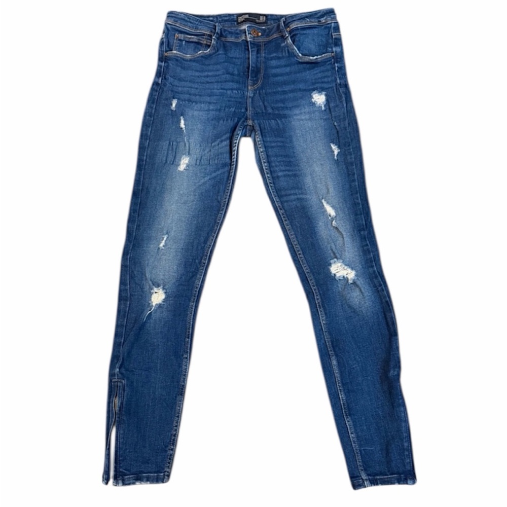 ZARA TRF Denim Makers Skinny Jeans – Distressed + Ankle Zip – Women’s M (USA 8)